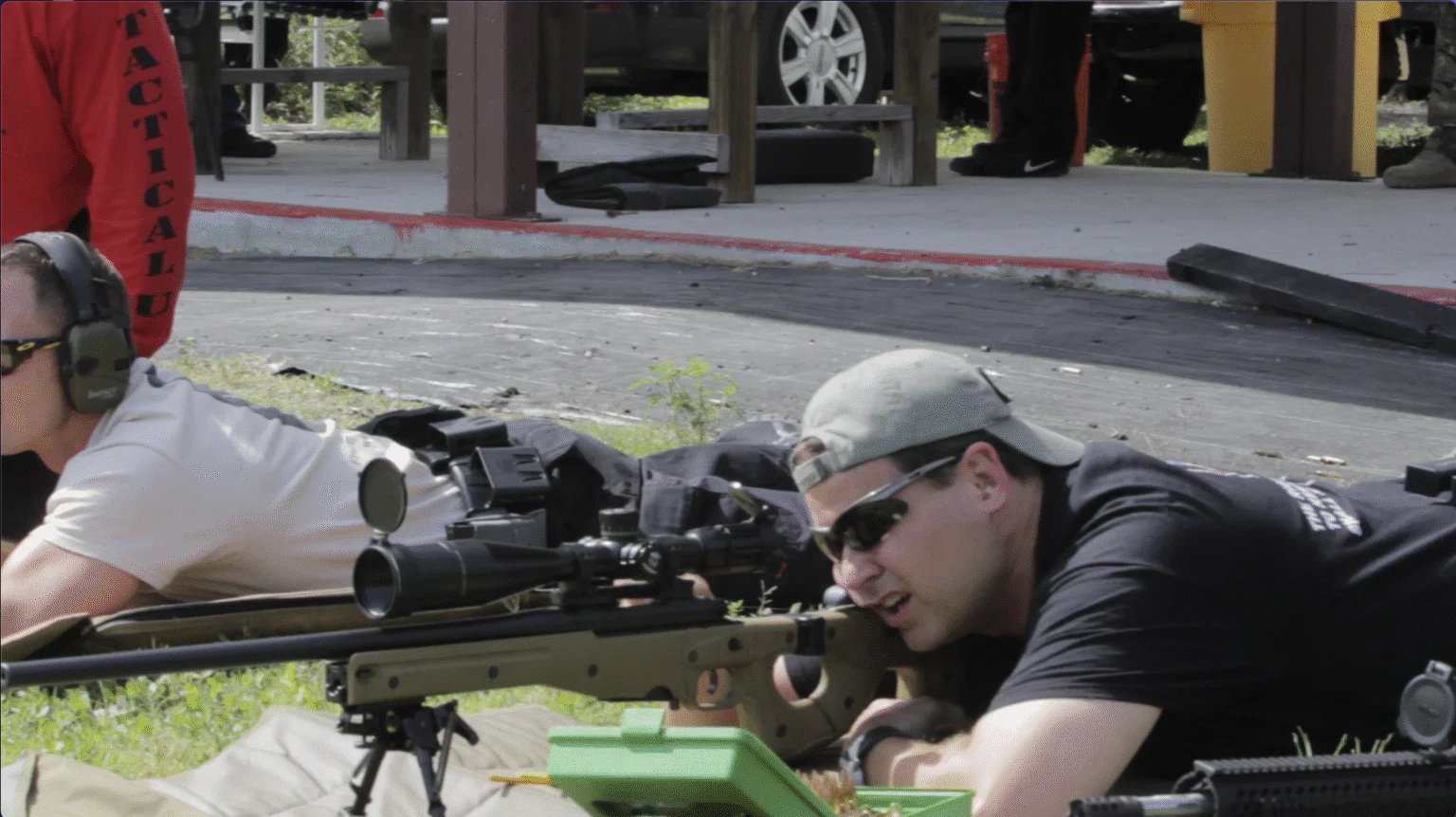 Line of prone precision scoped rifle shooters during Tactical U training.