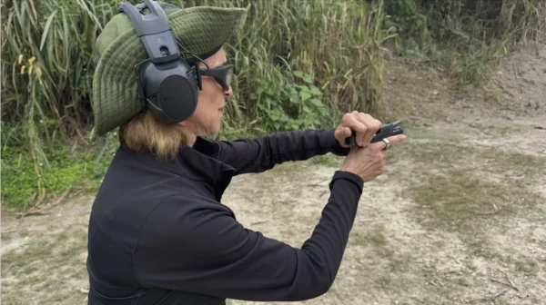 Florida concealed weapons permit student practicing handgun skills at a Tactical U live-fire class
