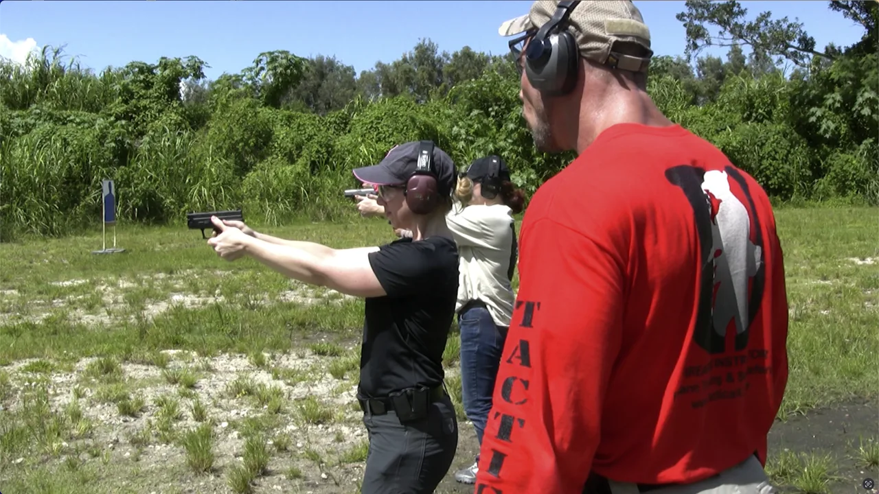 Stephen L. Cohen supervising a woman during private Palm Beach County concealed carry live-fire training